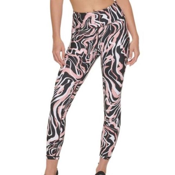 DKNY Women's Marble Print 7/8 Leggings pants Red Size Small - Picture 1 of 10